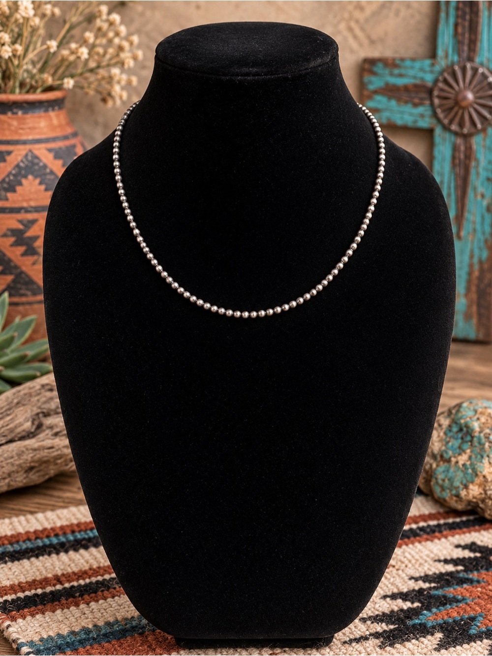 2MM Desert Pearl Beaded Sterling Silver Necklace - 16 in with 1 in extender
